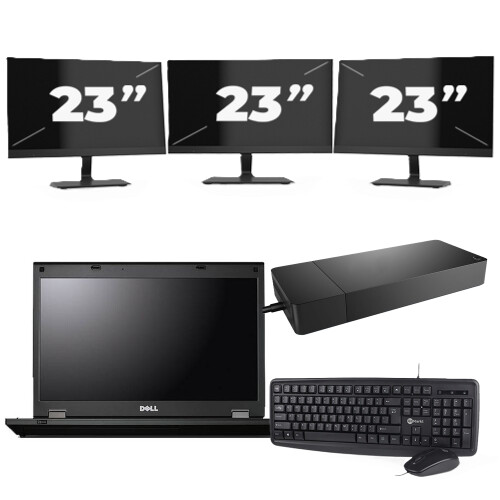 Refurbished Fujitsu Lifebook E5510 - Intel Core i3-10e Generatie - 15 inch - 8GB RAM - 256GB SSD - Windows 11 Home + 3x 23 inch Monitor Tweedehands