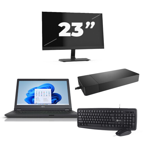 Refurbished Fujitsu Lifebook E5511 - Intel Core i7-11e Generatie - 15 inch - 8GB RAM - 256GB SSD - Windows 11 Home + 1x 23 inch Monitor Tweedehands