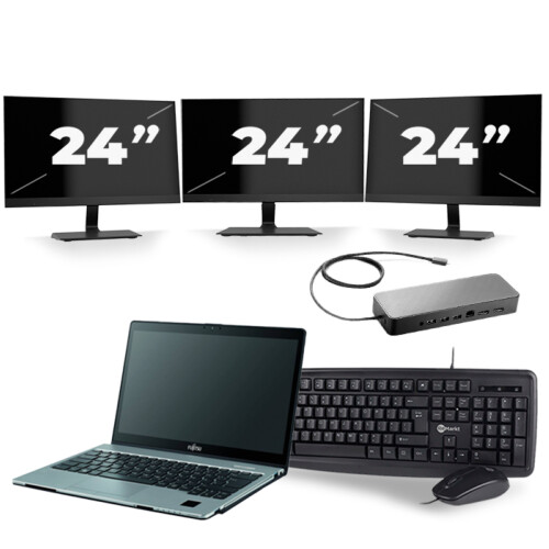 Refurbished Fujitsu LifeBook S938 - Intel Core i7-8e Generatie - 13 inch - 8GB RAM - 256GB SSD - Windows 11 + 3x 24 inch Monitor Tweedehands