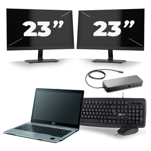 Refurbished Fujitsu LifeBook S938 - Intel Core i7-8e Generatie - 13 inch - 8GB RAM - 256GB SSD - Windows 11 + 2x 23 inch Monitor Tweedehands