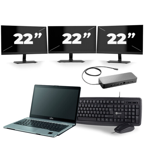 Refurbished Fujitsu LifeBook S938 - Intel Core i7-8e Generatie - 13 inch - 8GB RAM - 256GB SSD - Windows 11 + 3x 22 inch Monitor Tweedehands