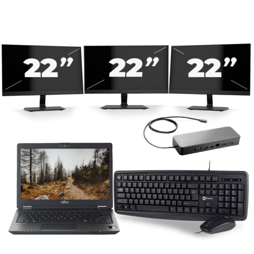 Refurbished Fujitsu LifeBook U727 - Intel Core i7-7e Generatie - 12 inch - 16GB RAM - 256GB SSD - Windows 11 + 3x 22 inch Monitor Tweedehands