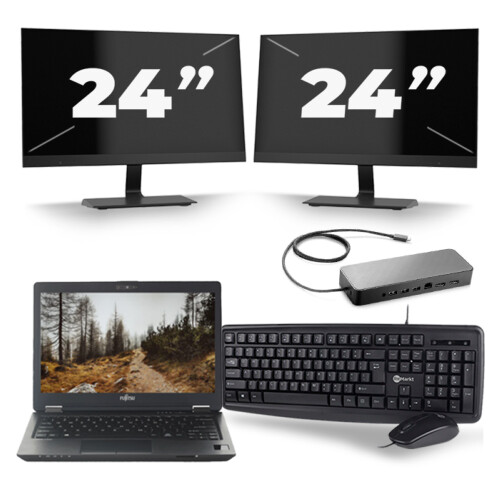 Refurbished Fujitsu LifeBook U727 - Intel Core i7-7e Generatie - 12 inch - 16GB RAM - 256GB SSD - Windows 11 + 2x 24 inch Monitor Tweedehands