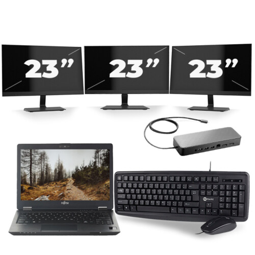 Refurbished Fujitsu LifeBook U727 - Intel Core i7-7e Generatie - 12 inch - 16GB RAM - 256GB SSD - Windows 11 + 3x 23 inch Monitor Tweedehands