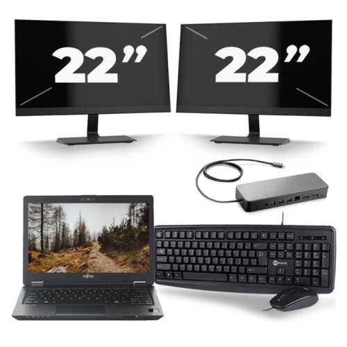 Refurbished Fujitsu LifeBook U727 - Intel Core i7-7e Generatie - 12 inch - 8GB RAM - 256GB SSD - Windows 11 + 2x 22 inch Monitor Tweedehands