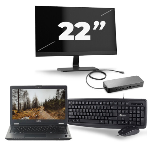 Refurbished Fujitsu LifeBook U727 - Intel Core i7-7e Generatie - 12 inch - 8GB RAM - 256GB SSD - Windows 11 + 1x 22 inch Monitor Tweedehands