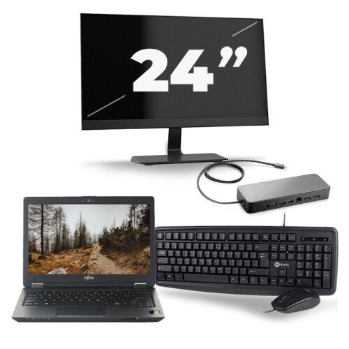 Refurbished Fujitsu LifeBook U727 - Intel Core i7-7e Generatie - 12 inch - 8GB RAM - 256GB SSD - Windows 11 + 1x 24 inch Monitor Tweedehands
