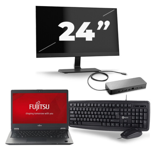 Refurbished Fujitsu LifeBook U728 - Intel Core i7-8e Generatie - 12 inch - 8GB RAM - 256GB SSD - Windows 11 + 1x 24 inch Monitor Tweedehands