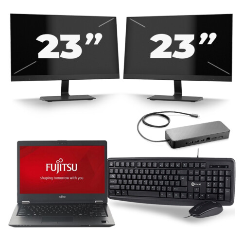Refurbished Fujitsu LifeBook U728 - Intel Core i7-8e Generatie - 12 inch - 16GB RAM - 256GB SSD - Windows 11 + 2x 23 inch Monitor Tweedehands