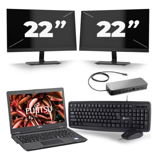 Refurbished Fujitsu LifeBook U729 - Intel Core i5-8e Generatie - 12 inch - 16GB RAM - 256GB SSD - Windows 11 + 2x 22 inch Monitor Tweedehands