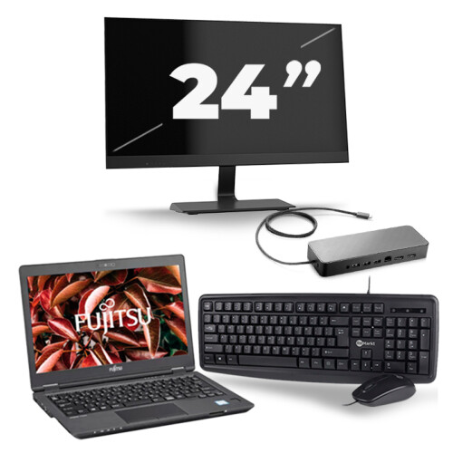 Refurbished Fujitsu LifeBook U729 - Intel Core i5-8e Generatie - 12 inch - 16GB RAM - 256GB SSD - Windows 11 + 1x 24 inch Monitor Tweedehands