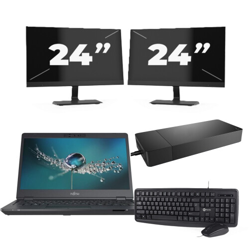 Refurbished Fujitsu LIFEBOOK U7311 - Intel Core i7-11e Generatie - 13 inch - 16GB RAM - 256GB SSD - Windows 11 Home + 2x 24 inch Monitor Tweedehands