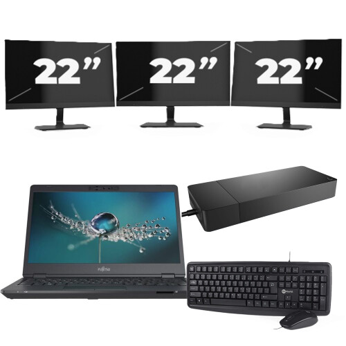 Refurbished Fujitsu LIFEBOOK U7311 - Intel Core i7-11e Generatie - 13 inch - 16GB RAM - 256GB SSD - Windows 11 Home + 3x 22 inch Monitor Tweedehands