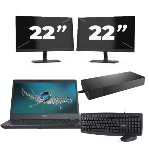 Refurbished Fujitsu LIFEBOOK U7311 - Intel Core i7-11e Generatie - 13 inch - 16GB RAM - 256GB SSD - Windows 11 Home + 2x 22 inch Monitor Tweedehands