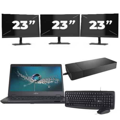 Refurbished Fujitsu LIFEBOOK U7311 - Intel Core i7-11e Generatie - 13 inch - 16GB RAM - 256GB SSD - Windows 11 Home + 3x 23 inch Monitor Tweedehands