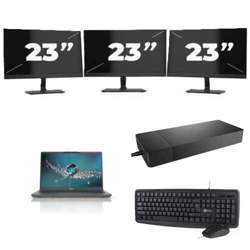 Refurbished Fujitsu Lifebook U7411 - Intel Core i5-11e Generatie - 14 inch - 16GB RAM - 256GB SSD - Windows 11 Home + 3x 23 inch Monitor Tweedehands