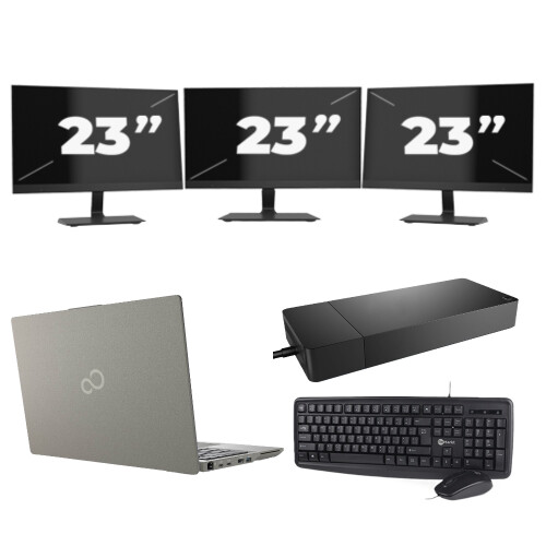 Refurbished Fujitsu Lifebook U7411 - Intel Core i5-11e Generatie - 14 inch - 8GB RAM - 256GB SSD - Windows 11 Home + 3x 23 inch Monitor Tweedehands