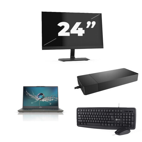 Refurbished Fujitsu Lifebook U7411 - Intel Core i5-11e Generatie - 14 inch - 8GB RAM - 256GB SSD - Windows 11 Home + 1x 24 inch Monitor Tweedehands