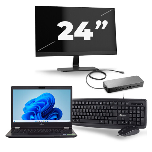 Refurbished Fujitsu LifeBook U749 - Intel Core i5-8e Generatie - 14 inch - 16GB RAM - 256GB SSD - Windows 11 + 1x 24 inch Monitor Tweedehands
