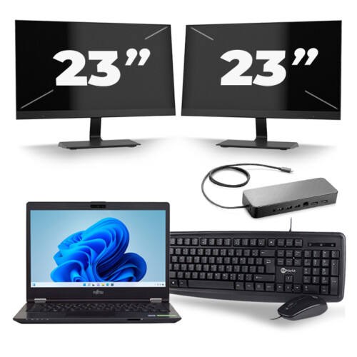 Refurbished Fujitsu LifeBook U749 - Intel Core i5-8e Generatie - 14 inch - 8GB RAM - 256GB SSD - Windows 11 + 2x 23 inch Monitor Tweedehands