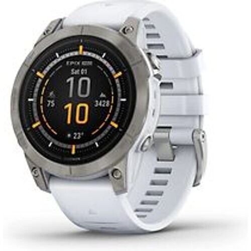 Refurbished Garmin Epix Pro (Gen 2) 47 mm steengrijs/titanium met witte polsband [wifi, Sapphire] Tweedehands