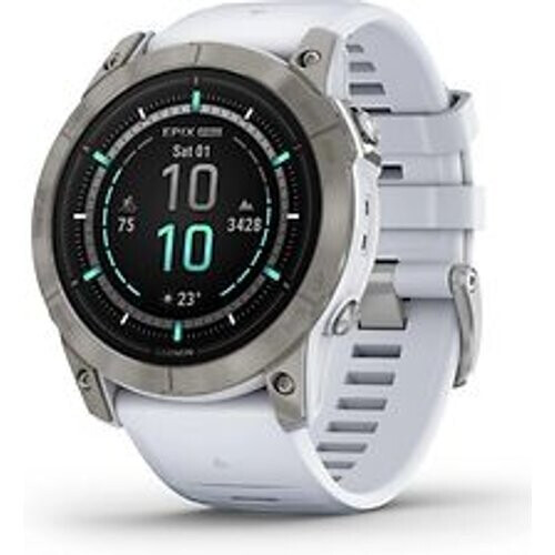 Refurbished Garmin Epix Pro (Gen 2) 51 mm steengrijs/titanium met witte polsband [wifi, Sapphire] Tweedehands