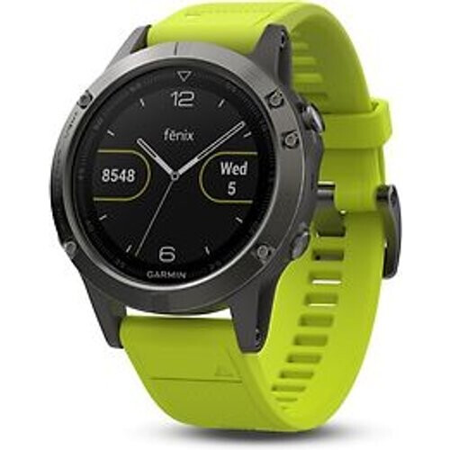 Refurbished Garmin Fenix 5 47 mm grijs met siliconebandje geel Tweedehands