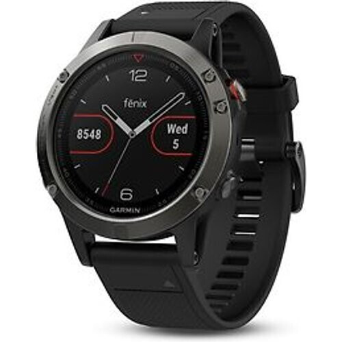 Refurbished Garmin Fenix 5 47 mm grijs met siliconebandje zwart Tweedehands