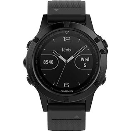 Refurbished Garmin Fenix 5 47 mm Saphir Edition zwart met siliconebandje zwart [wifi] Tweedehands