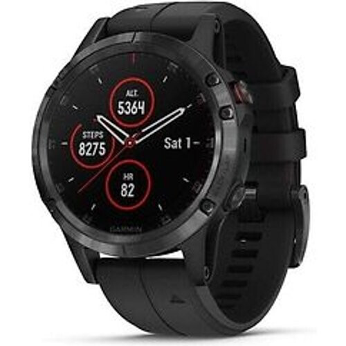 Refurbished Garmin Fenix 5 Plus 47 mm zwart met siliconen armband zwart [wifi, Saphir editie] Tweedehands