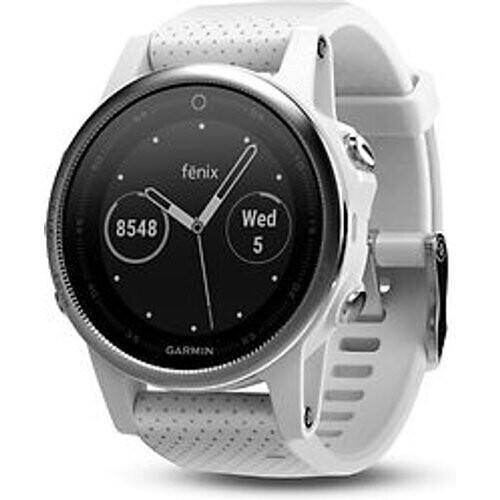 Refurbished Garmin Fenix 5S 42 mm zilver met siliconebandje wit Tweedehands