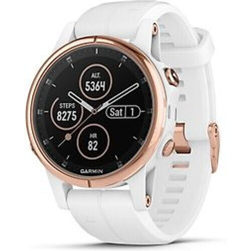 Refurbished Garmin Fenix 5S Plus 42 mm roségoud met siliconen armband wit [wifi, Saphir editie] Tweedehands