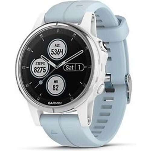 Refurbished Garmin Fenix 5S Plus 42 mm wit met seafoam armband blauw [wifi, Saphir editie]