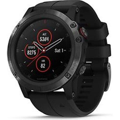 Refurbished Garmin Fenix 5X Plus 51 mm zwart met siliconenarmband zwart [wifi, Saphir editie] Tweedehands