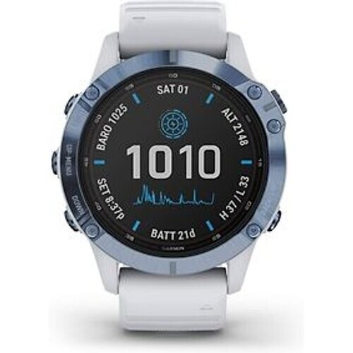 Refurbished Garmin Fenix 6 47 mm blauw met een witte siliconen polsband [Pro Solar Edition] Tweedehands