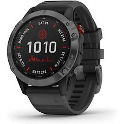 Refurbished Garmin Fenix 6 47 mm grijs met een zwarte siliconen polsband [Pro Solar Edition] Tweedehands