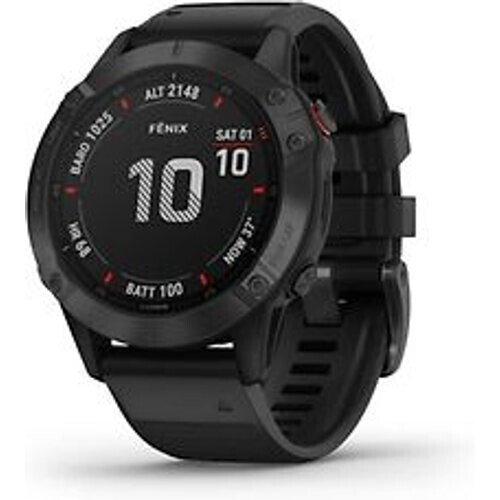 Refurbished Garmin Fenix 6 Pro 47 mm zwart met een zwarte siliconen polsband Tweedehands