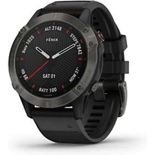 Refurbished Garmin Fenix 6 Sapphire 47 mm zwart met een zwarte siliconen polsband Tweedehands