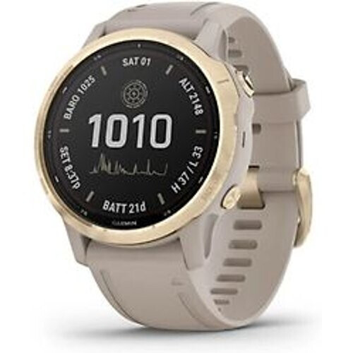 Refurbished Garmin Fenix 6S 42 mm beige met een beige siliconen polsband [Pro Solar Edition] Tweedehands