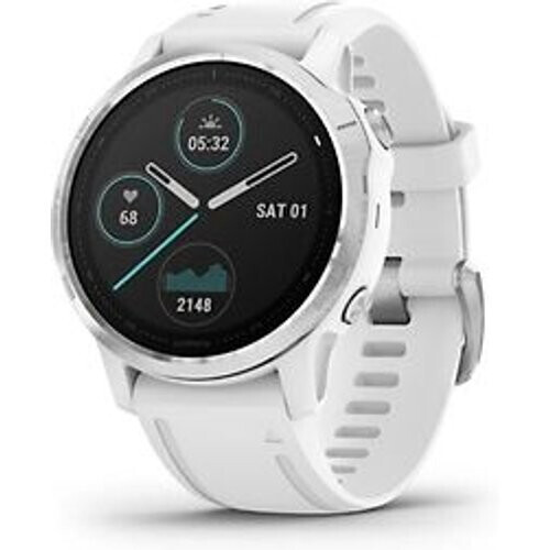 Refurbished Garmin Fenix 6S 42 mm wit met een witte siliconen polsband Tweedehands