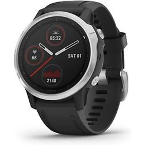 Refurbished Garmin Fenix 6S 42 mm zwart met een zwarte siliconen polsband Tweedehands