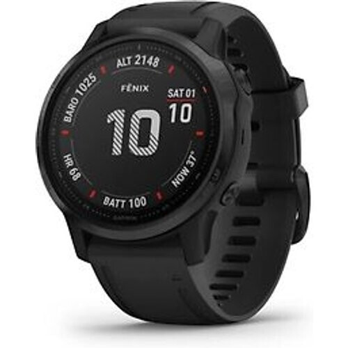 Refurbished Garmin Fenix 6S Pro 42 mm zwart met een zwarte siliconen polsband Tweedehands