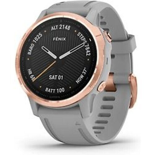 Refurbished Garmin Fenix 6S Sapphire 42 mm grijs met een grijze siliconen polsband Tweedehands