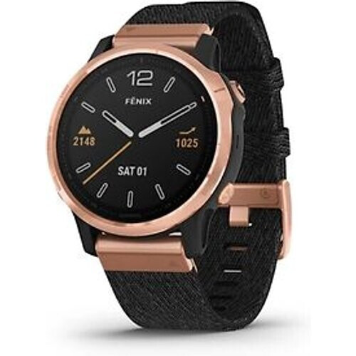 Refurbished Garmin Fenix 6S Sapphire 42 mm zwart met een zwarte nylon polsband Tweedehands