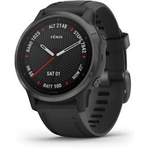 Refurbished Garmin Fenix 6S Sapphire 42 mm zwart met een zwarte siliconen polsband Tweedehands