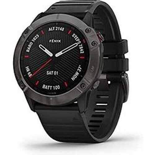 Refurbished Garmin Fenix 6X Sapphire 51 mm zwart met een zwarte siliconen polsband Tweedehands