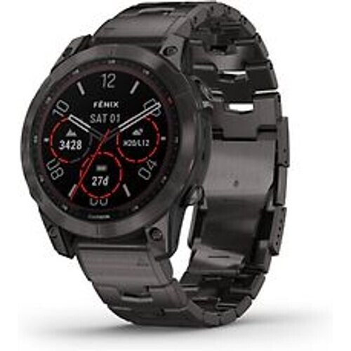 Refurbished Garmin Fenix 7 47 mm carbon grey DLC titanium met carbon grey DLC vented titanium band [wifi, Sapphire Solar Edition] Tweedehands