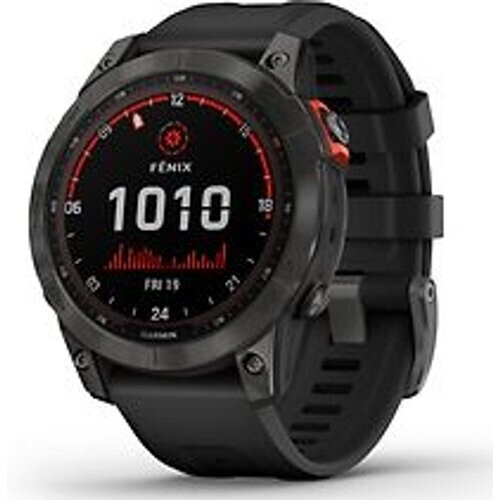Refurbished Garmin Fenix 7 47 mm slate grey met zwarte polsband [wifi, Solar Edition] Tweedehands