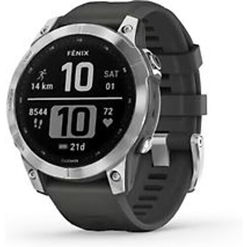 Refurbished Garmin Fenix 7 47 mm zilver met graphite band [wifi] Tweedehands