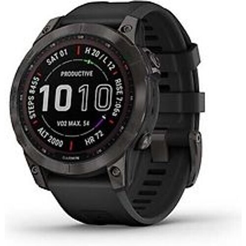 Refurbished Garmin Fenix 7 47 mm zwart DLC titanium met zwarte polsband [wifi, Sapphire Solar Edition] Tweedehands